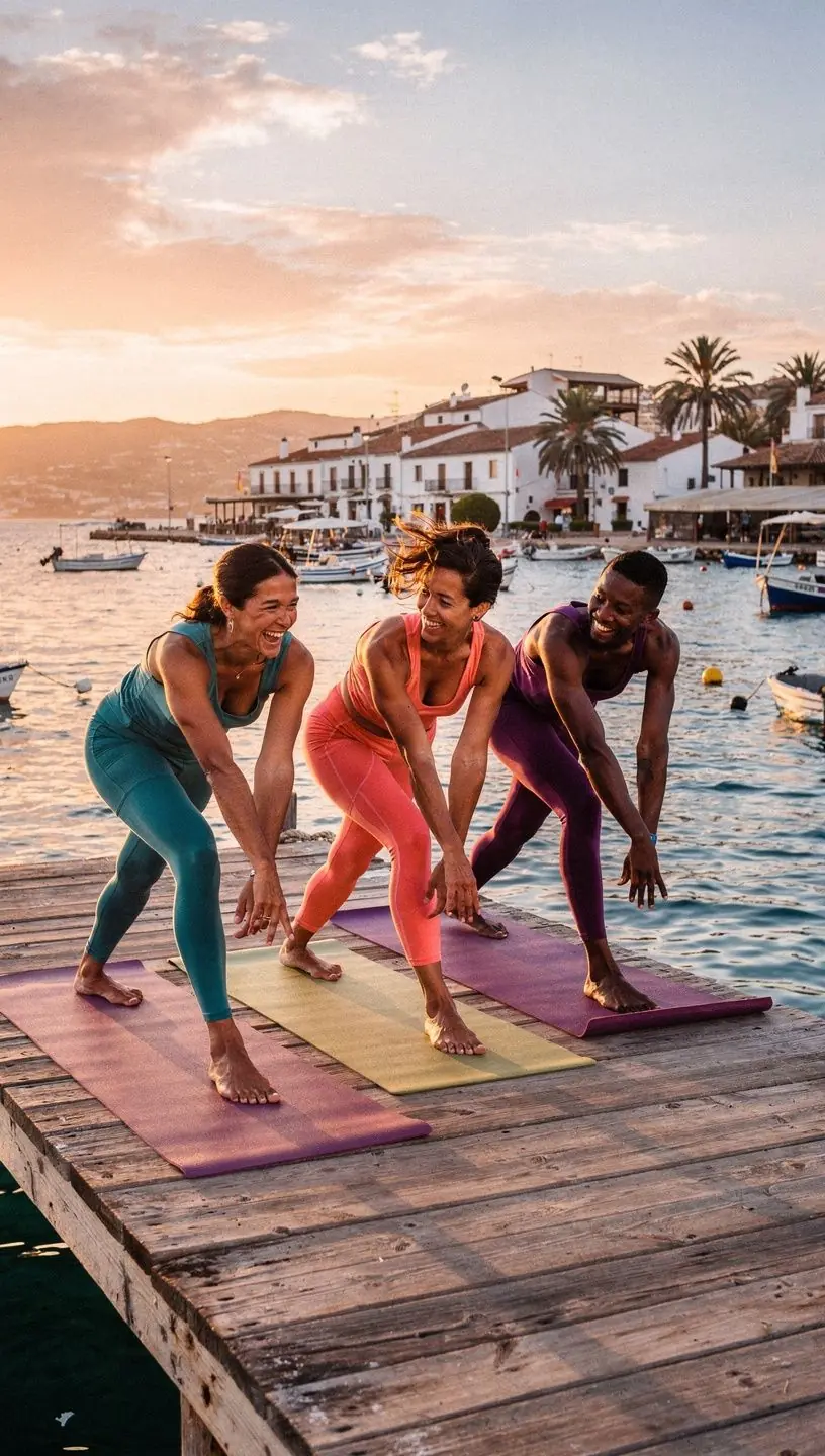 Una persona balanceándose sobre un pie mientras está de pie en una esterilla de yoga.